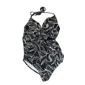 Isabel Maternity Halter One Piece Swimsuit Size XXL Black White Floral